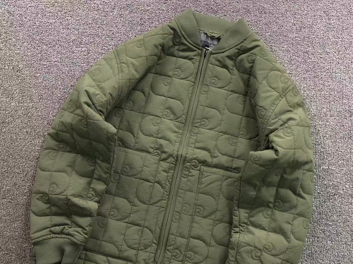 Olive quilted liner jacket, close front