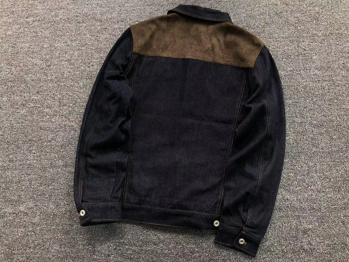 Dark denim trucker jacket, back