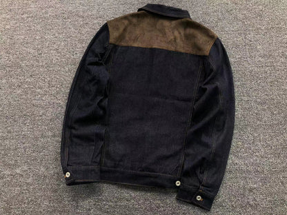 Dark denim trucker jacket, back