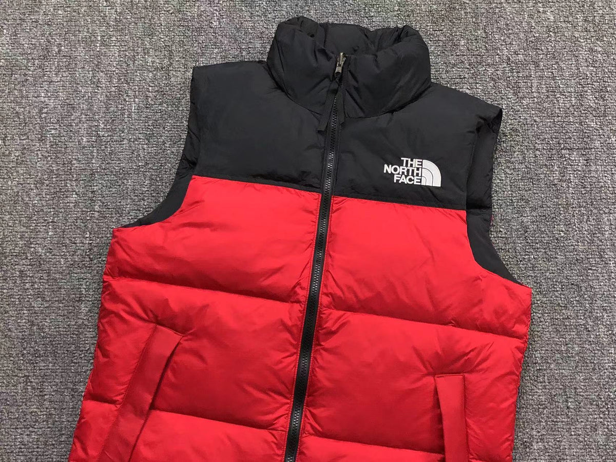 Red puffer gilet, product view
