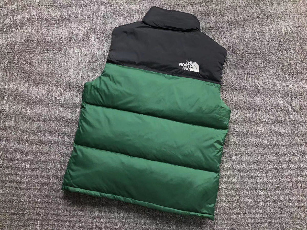 Green puffer gilet, product view
