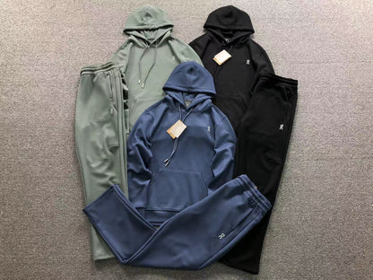 Pullover hoodie tracksuits in sage, blue and black