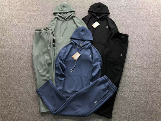 Pullover hoodie tracksuits in sage, blue and black