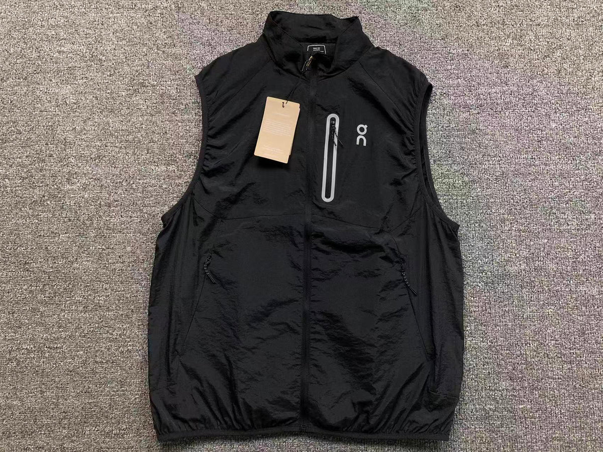 Black lightweight running gilet, front