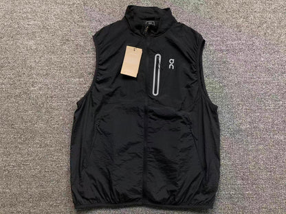 Black lightweight running gilet, front