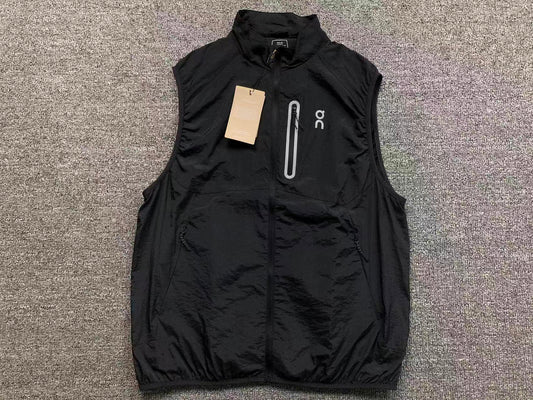 Black lightweight running gilet, front
