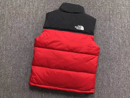 Red puffer gilet, product view