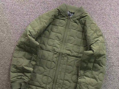 Olive quilted liner jacket, close front