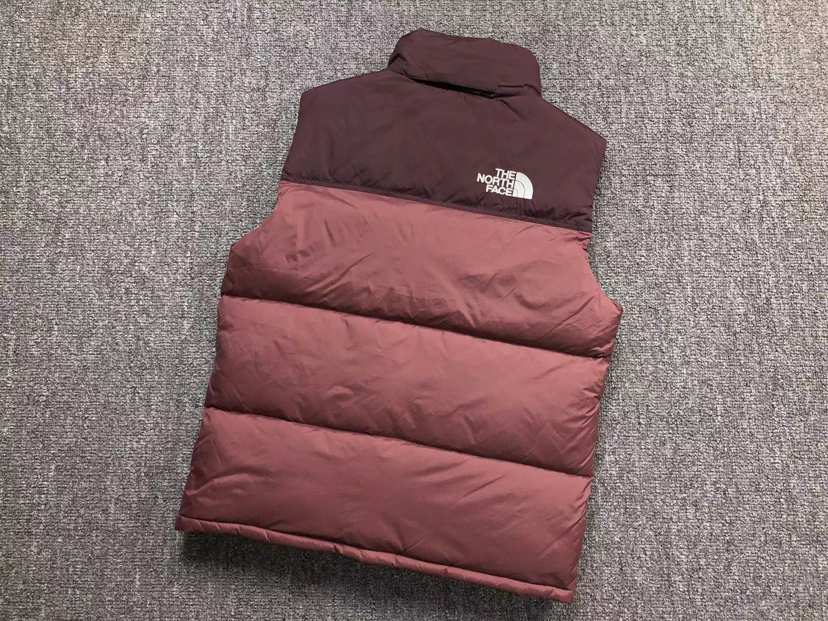 Burgundy puffer gilet, product view