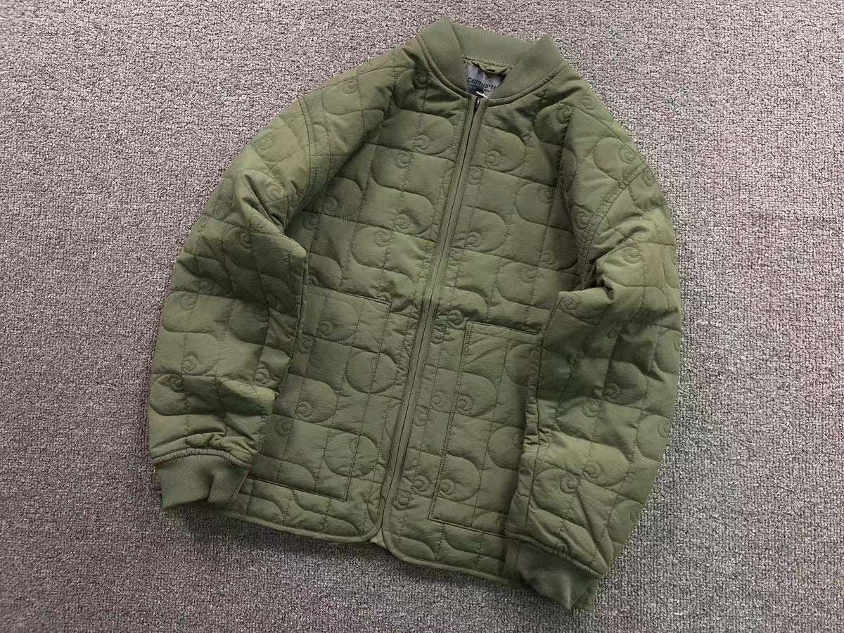 Olive quilted liner jacket, front