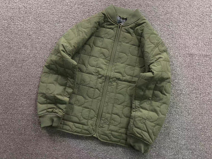 Olive quilted liner jacket, front