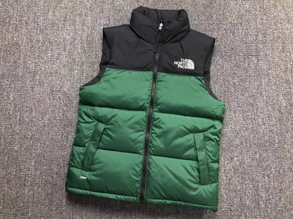 Green puffer gilet, product view