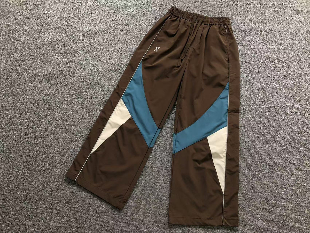Brown colour block wide leg track pants