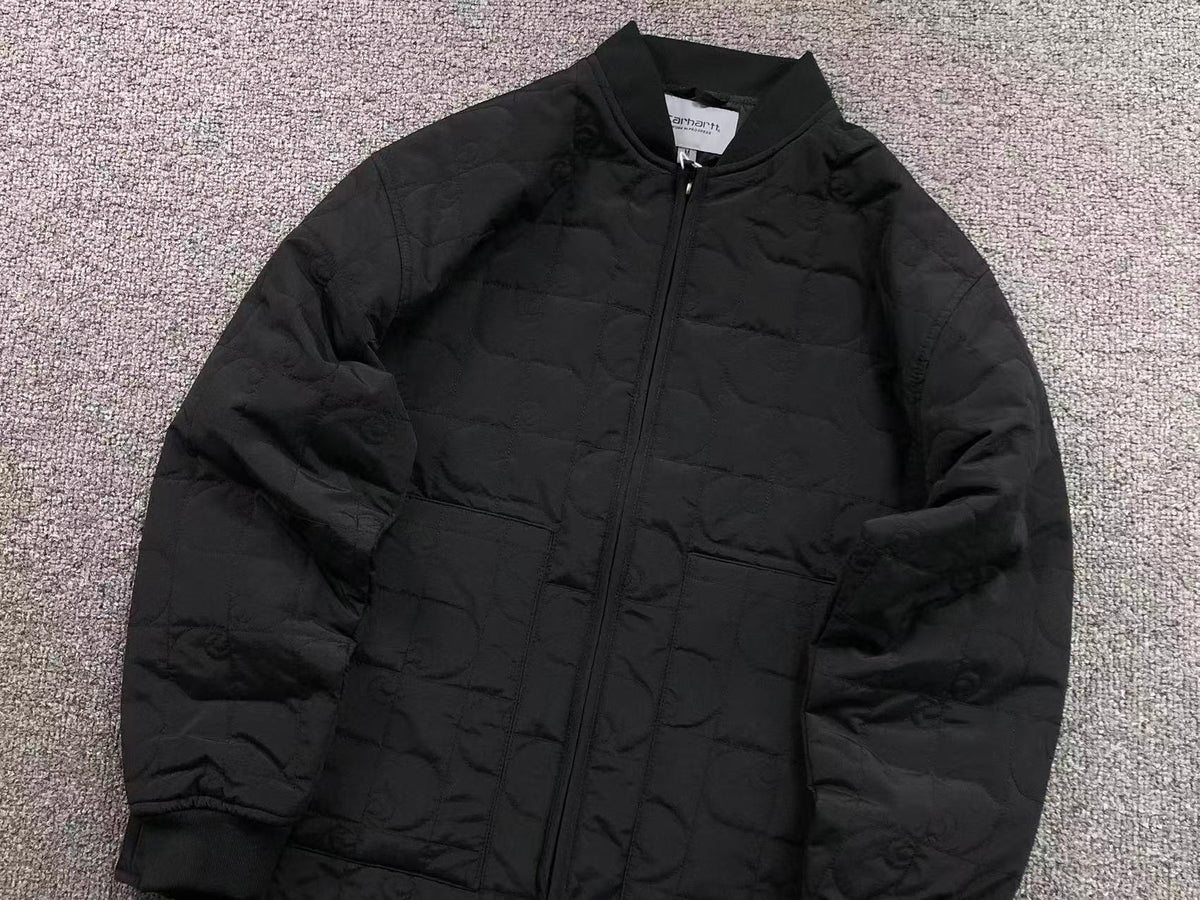 Black quilted liner jacket, close front