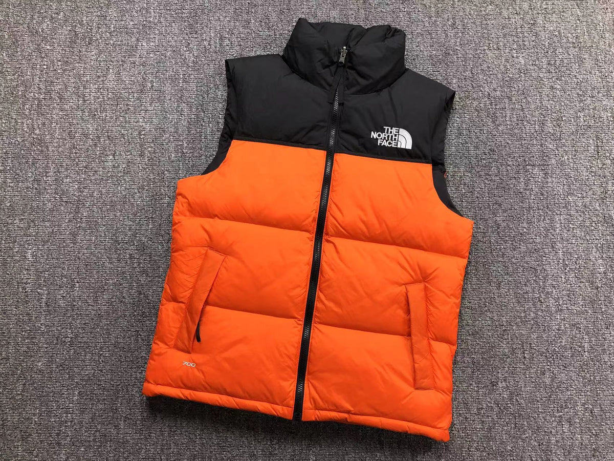 Orange puffer gilet, product view