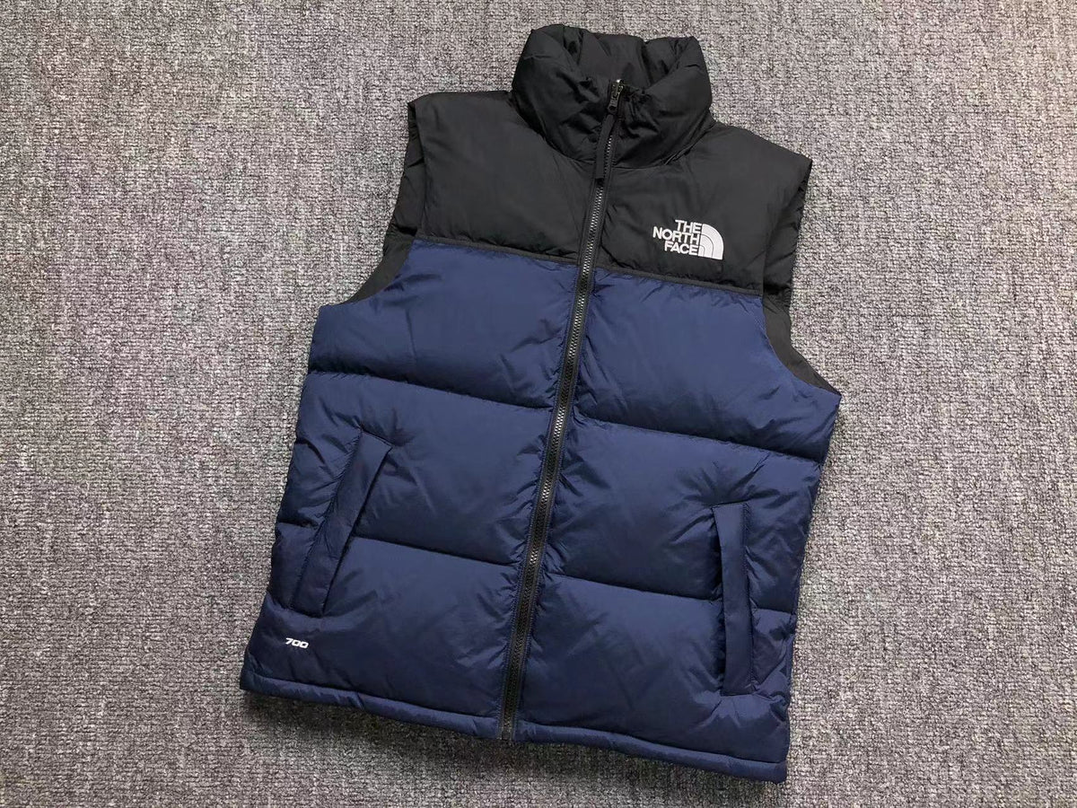Navy puffer gilet, product view