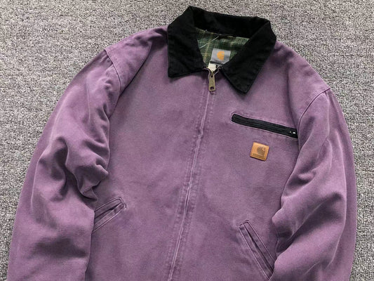 Lavender washed canvas work jacket with corduroy collar, front