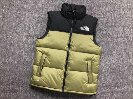 Olive puffer gilet, product view