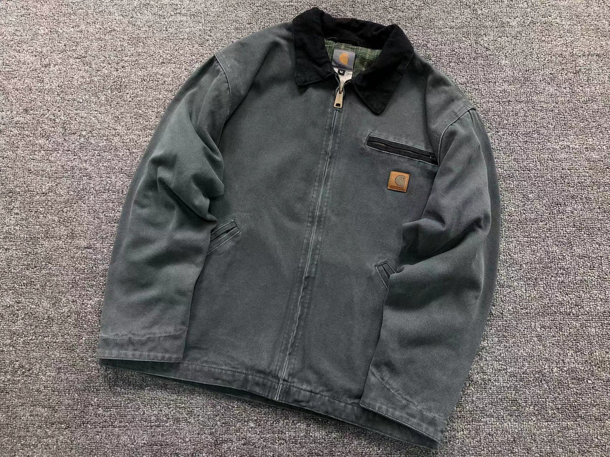Slate Blue washed canvas work jacket with corduroy collar, front