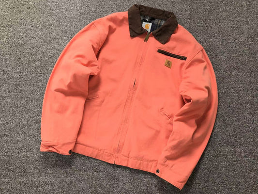 Salmon canvas work jacket with corduroy collar, front