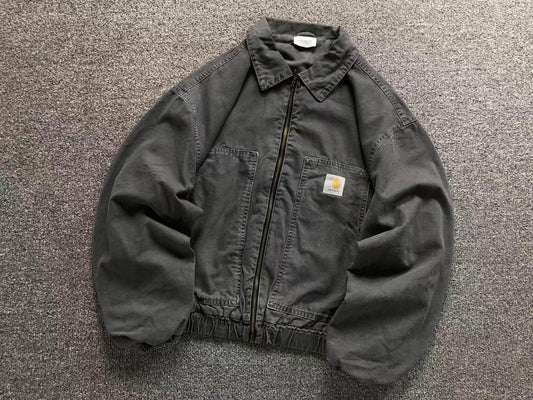 Washed charcoal canvas bomber jacket, front