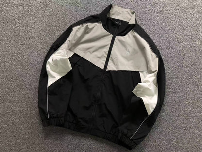 Black colour block track jacket with grey and white panels