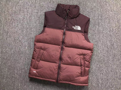 Burgundy puffer gilet, product view