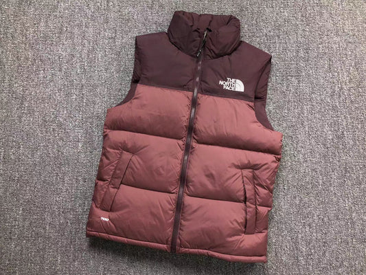 Burgundy puffer gilet, product view