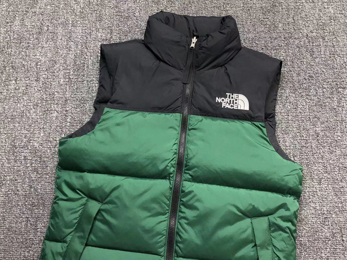 Green puffer gilet, product view