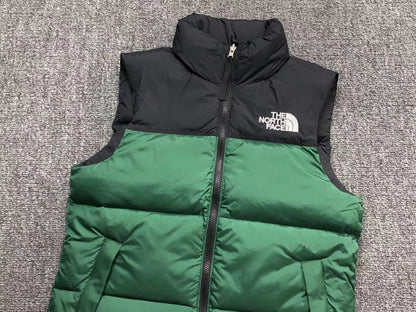 Green puffer gilet, product view