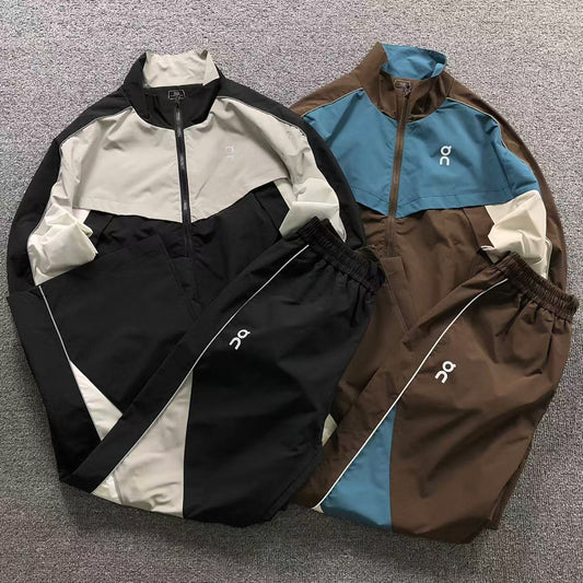 Colour block retro tracksuits in brown and black