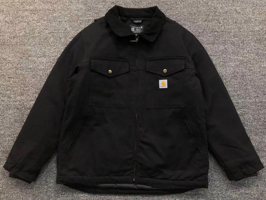 Black lined canvas work jacket, front
