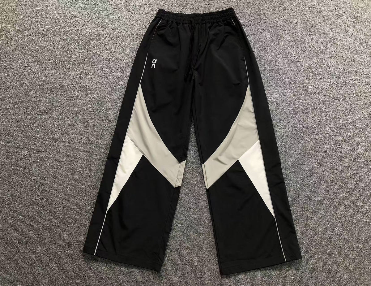 Black colour block wide leg track pants