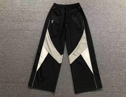 Black colour block wide leg track pants