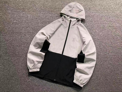 Stone and black colour block hooded windbreaker
