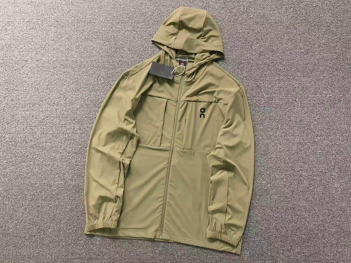 Khaki stretch hooded zip jacket with chest pocket
