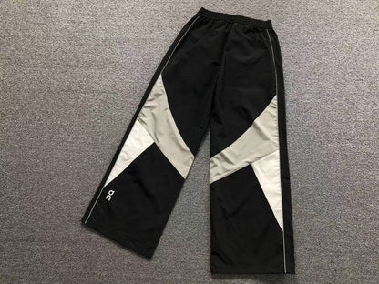 Black colour block wide leg track pants, side