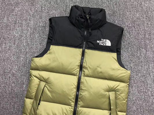 Olive puffer gilet, product view