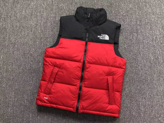 Red puffer gilet, product view