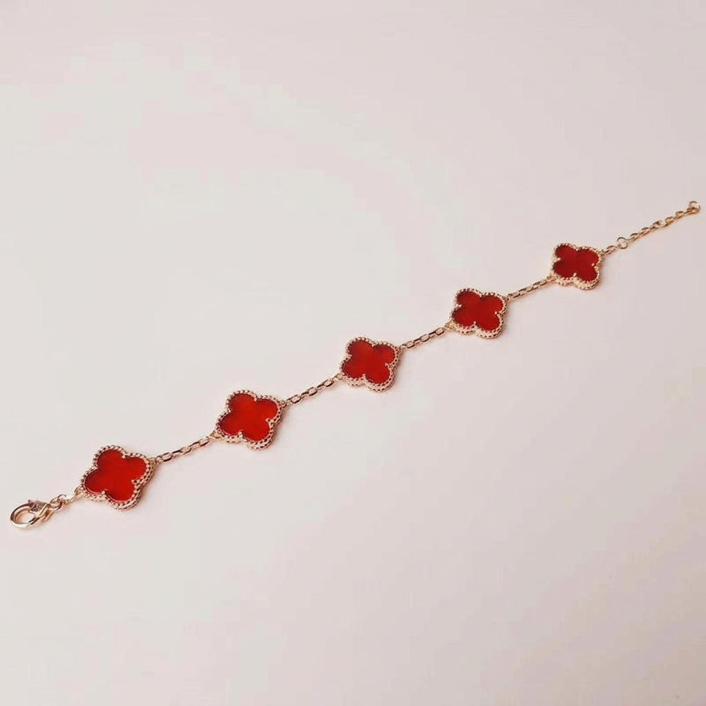Red carnelian and rose gold clover bracelet